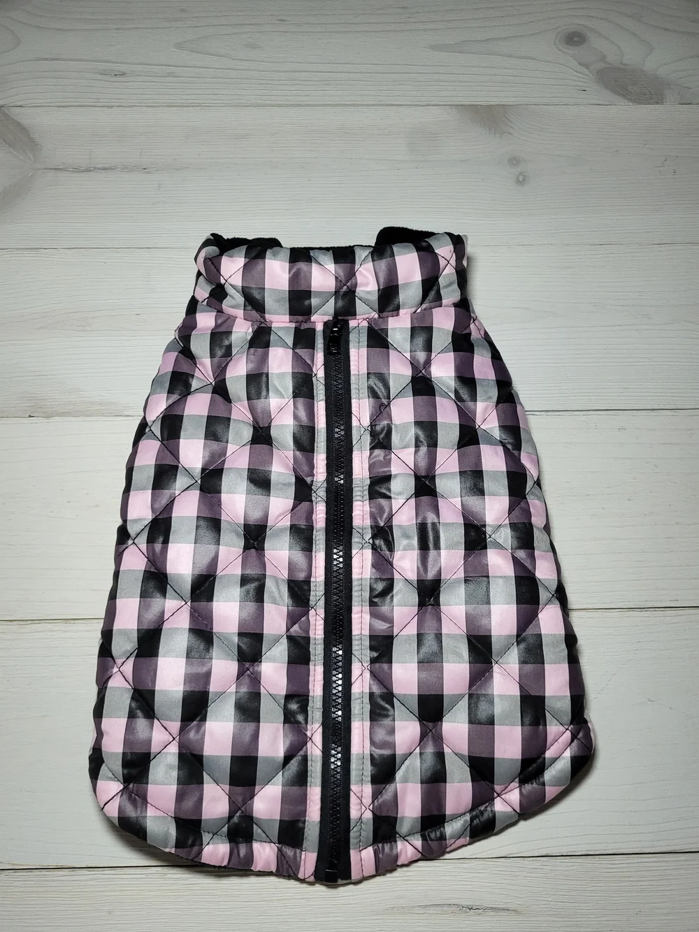 Telluride Clothing Dog Jacket Gingham Plaid Quilted Puffer Fleece Lined Coat.